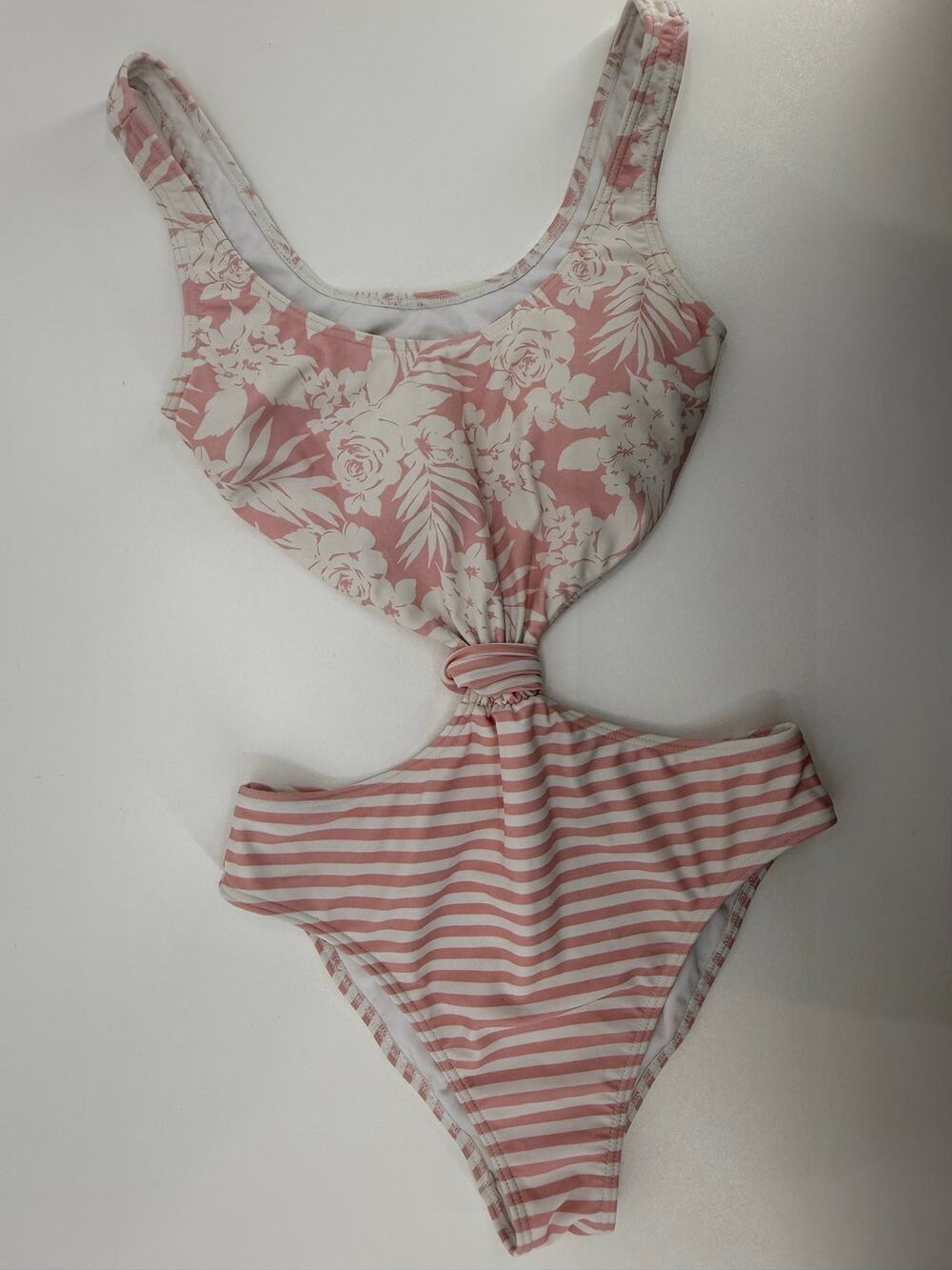 ABERCROMBIE & FITCH Pink White Knot Front One Piece Swimsuit - size S